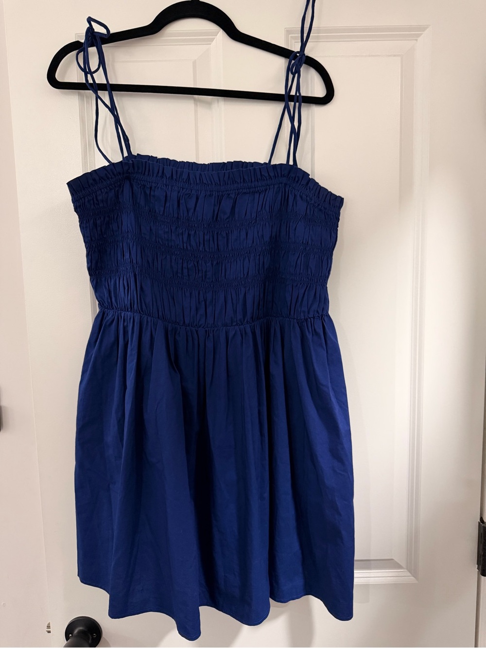 Express Royal Blue Smocked Mini Dress with Tie Straps